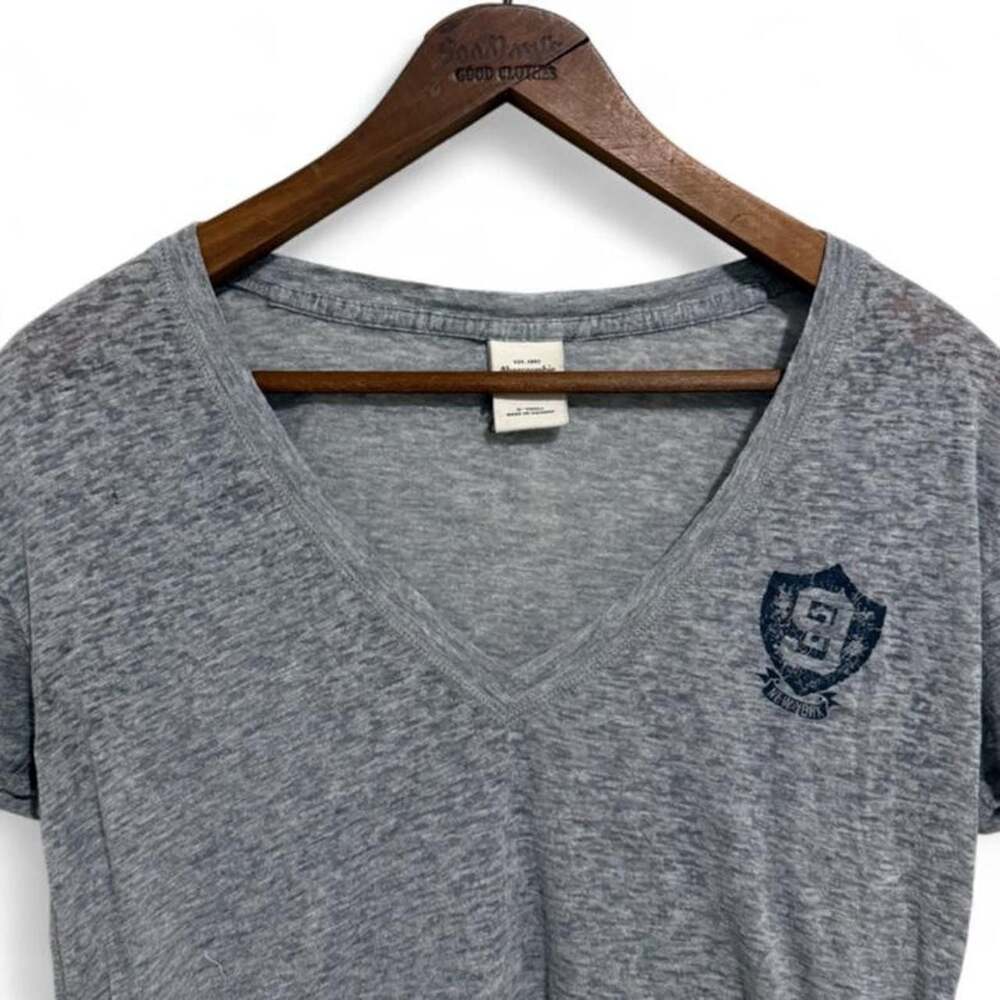 Abercrombie & Fitch Heather Gray V-Neck Burnout Graphic T-Shirt XS